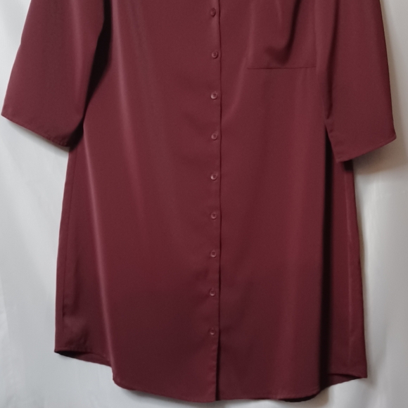 B Women's Burgundy V-Neck Button Front Midi Dress. Size L - Picture 5 of 9